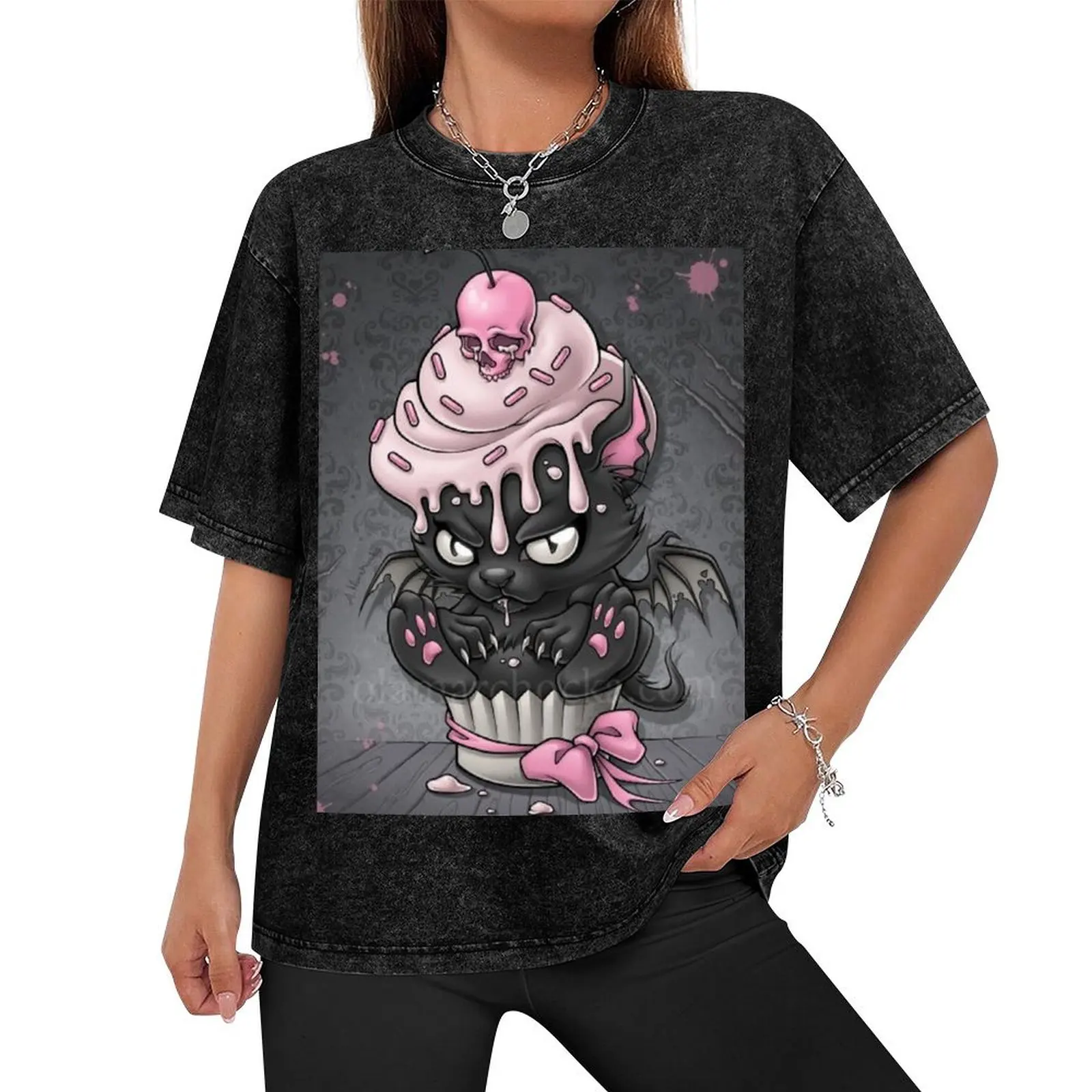 Goth Kitty in Cupcake T-Shirt valentines boutique clothes man t shirt luxury clothing labubu t shirts for men pack