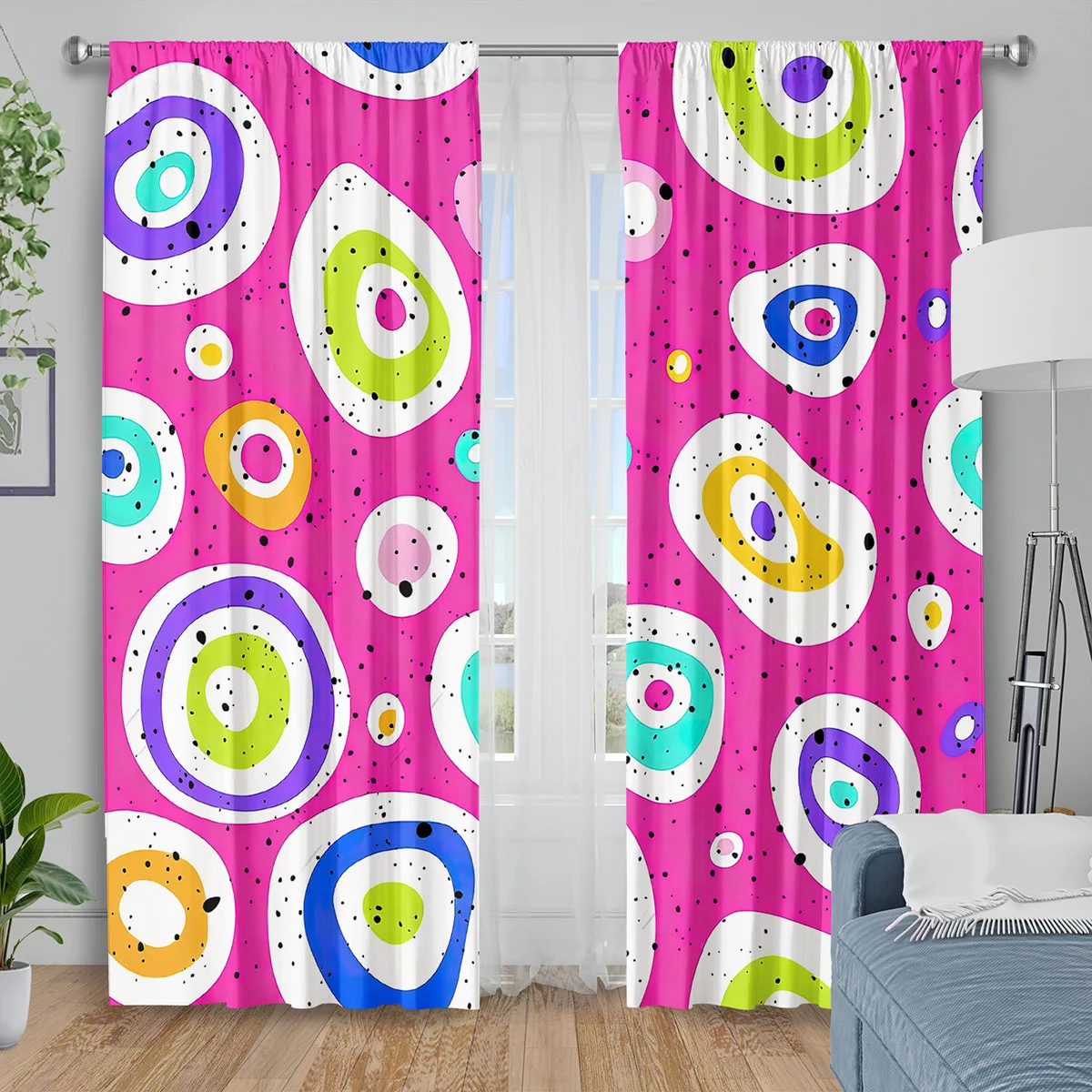 

Vibrant Colorful Abstract Geometric Curtains Pink Background Window Shades Boho Home Decoration for Living Room Bedroom