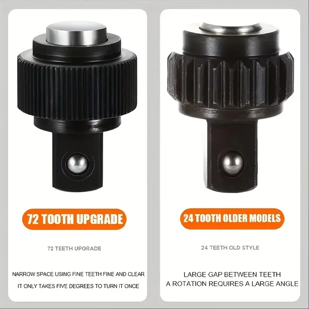 Retractable 72-Tooth Ratchet Set, 1/4", 3/8", 1/2" Drive with Rotating, Reversible Socket Wrench - Mechanical Tool