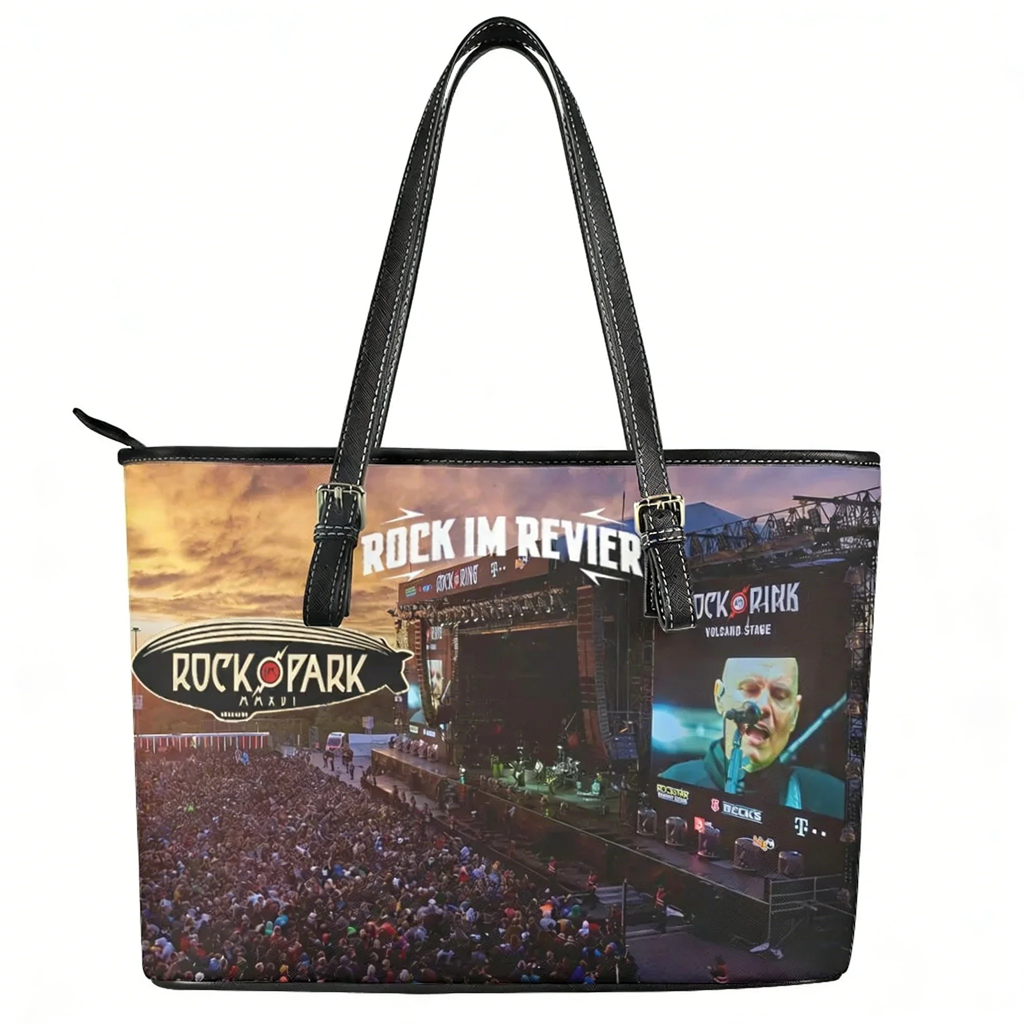 

Rock in the Park Band Custom Handbag Womens Mens Personalized Tote Bag Shoulder Bag Business Leather Purse Travel Bag Gift