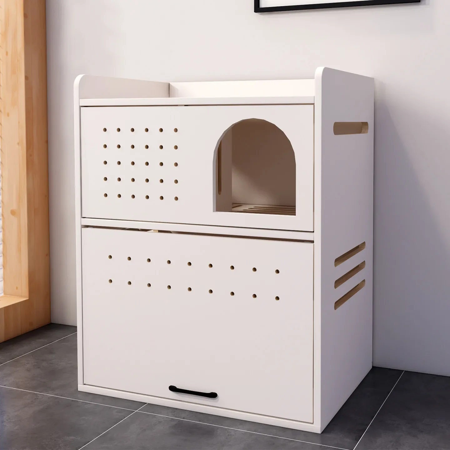 Household solid wood double-layer cat litter cabinet, anti-sand and odor-proof large toilet cabinet, hidden litter box