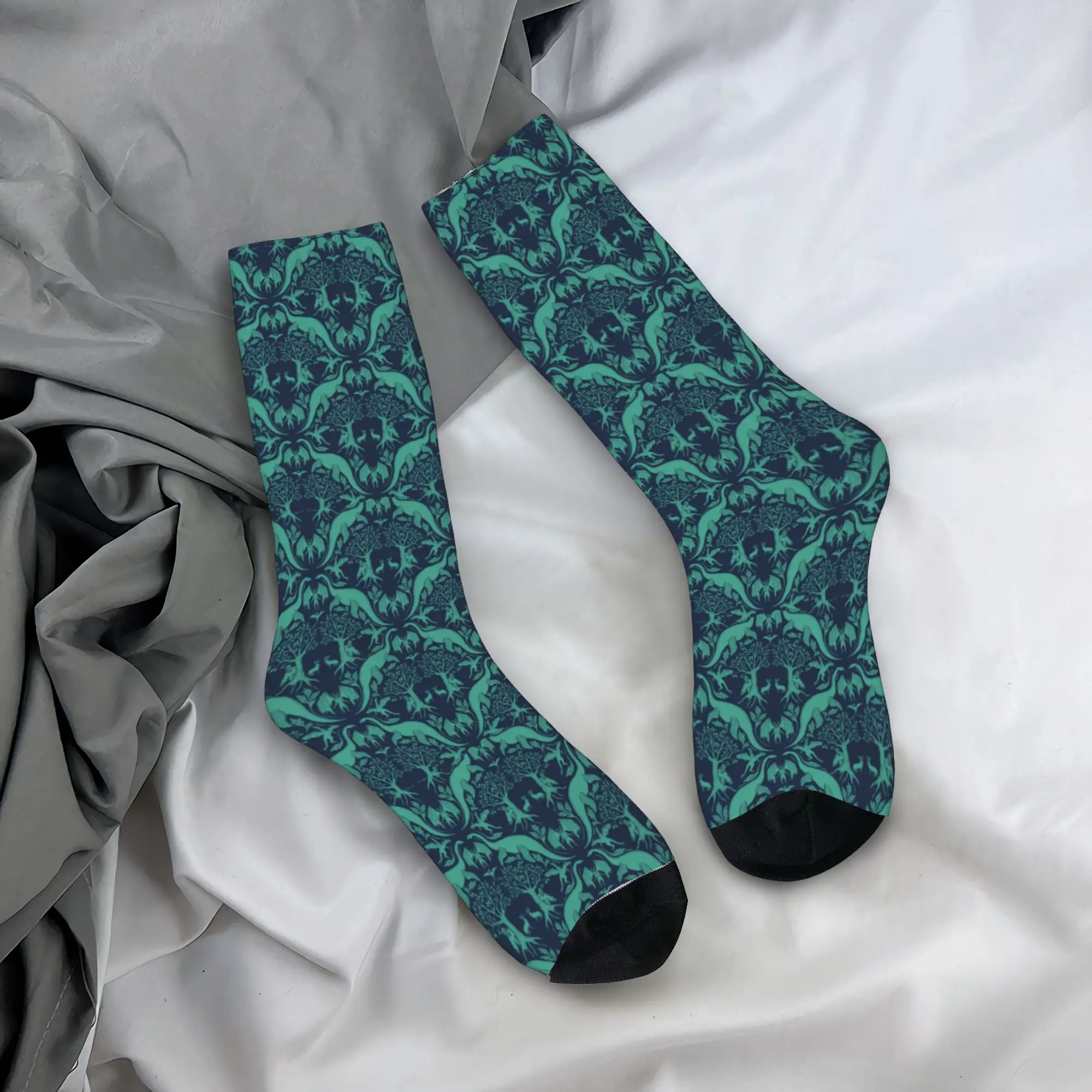 Autumn Winter Cool Women Men Teal & Blue Cryptid Damask Mothman Socks  Breathable Football Socks,