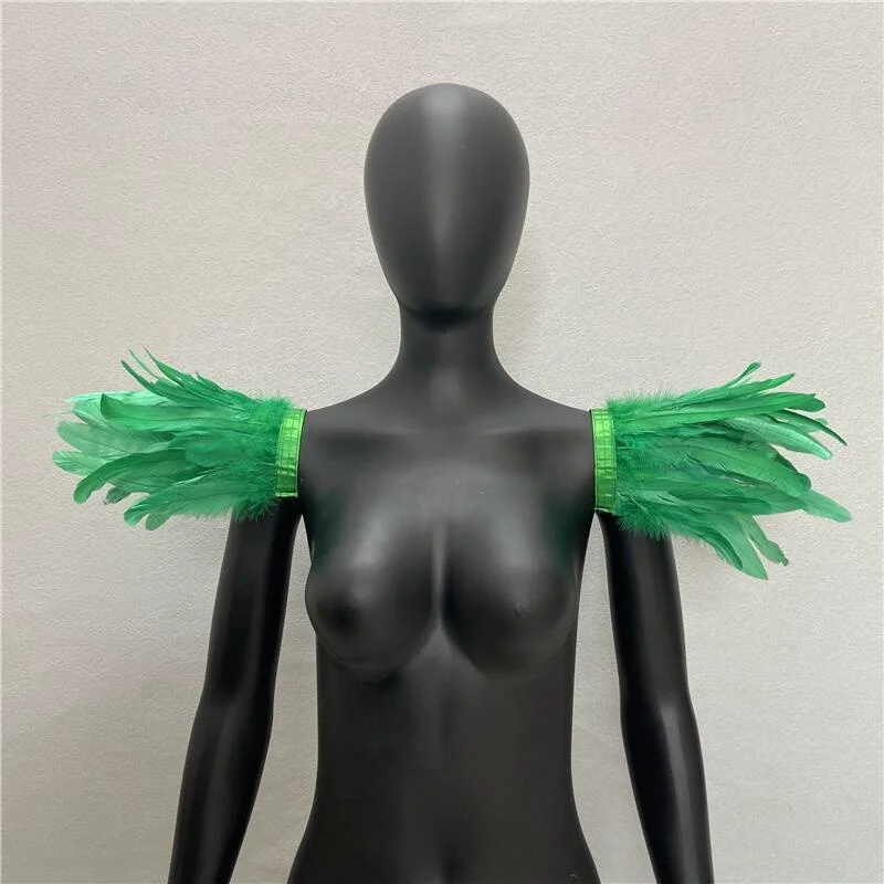 2pcs Shoulder Epaulettes Colorful Feather Wings Cosplay Party Halloween Show Decor Punk Gothic Feather Cape Shoulder Shrug Shawl