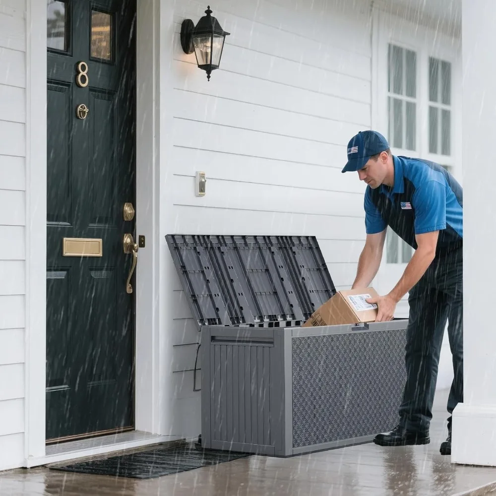 Abschließbarer Kunststoff-Aufbewahrungsbehälter für den Außenbereich, 90 Gallonen – Deck-Terrassenbox für Garten- und Poolbedarf