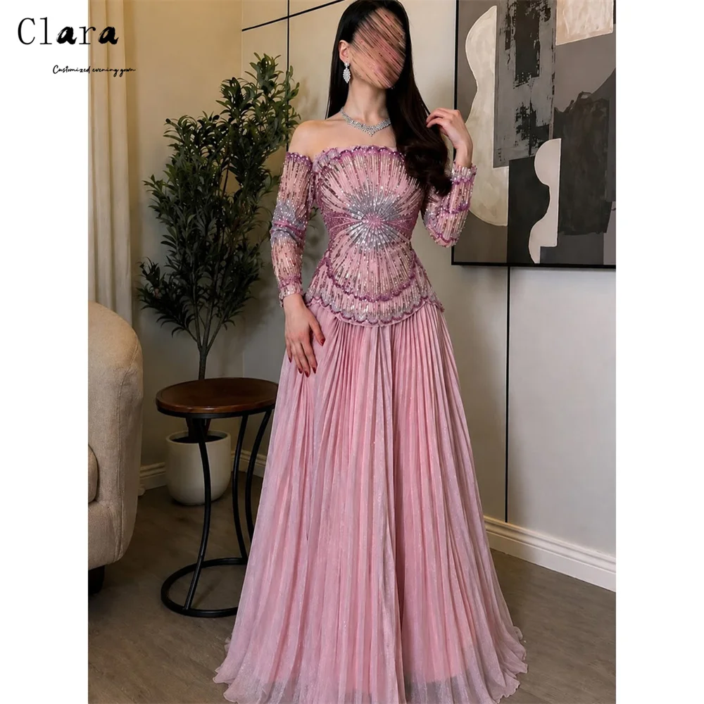 Clara Maßgeschneidertes Rosa A-Linien Spitzen-Abendkleid mit Schulterfreiem Ausschnitt für Luxus-Partys, Elegantes Damen-Ballkleid 2026