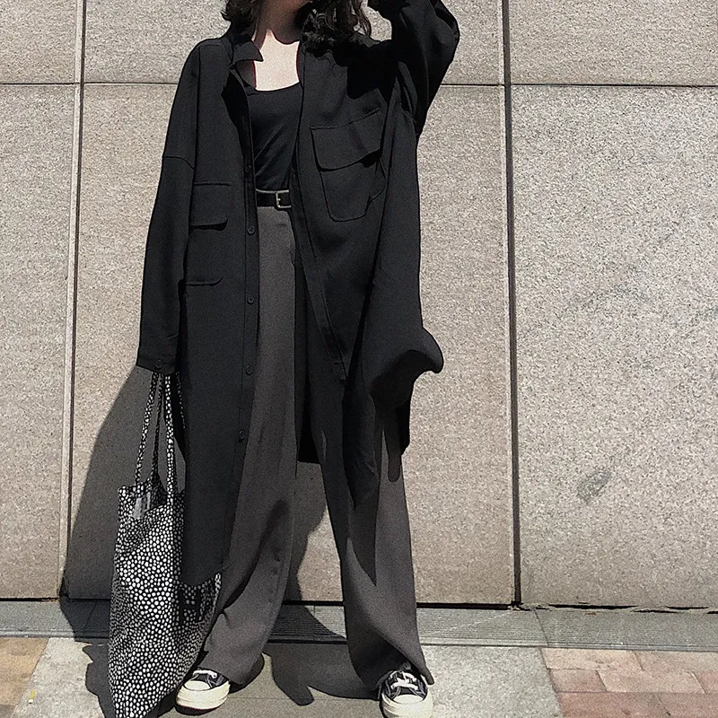 SuperAen Oversize Mid-length Loose Long-sleeved Top Korean Style Spring and Summer New Sun-protective Shirts
