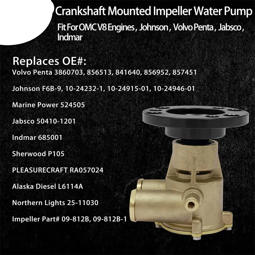 ANX Rohwasserpumpe, Kurbelmontierte V8-Kühlpumpe, Passend für OMC Johnson Sherwood Volvo Penta Jabsco, Ersetzt # 856513 3860703 F6B-9 – Detail 3