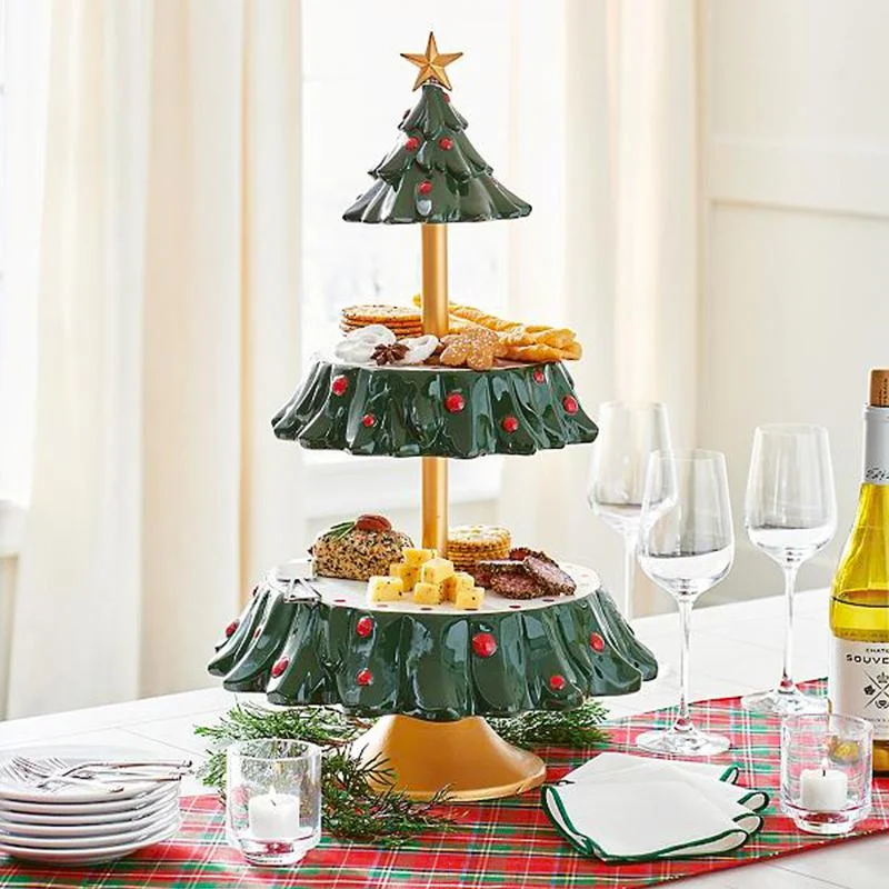 Creative Christmas Tree Snack Rack Double Layer Cake Stand Xmas Party Supplies For Home Hotel Bar