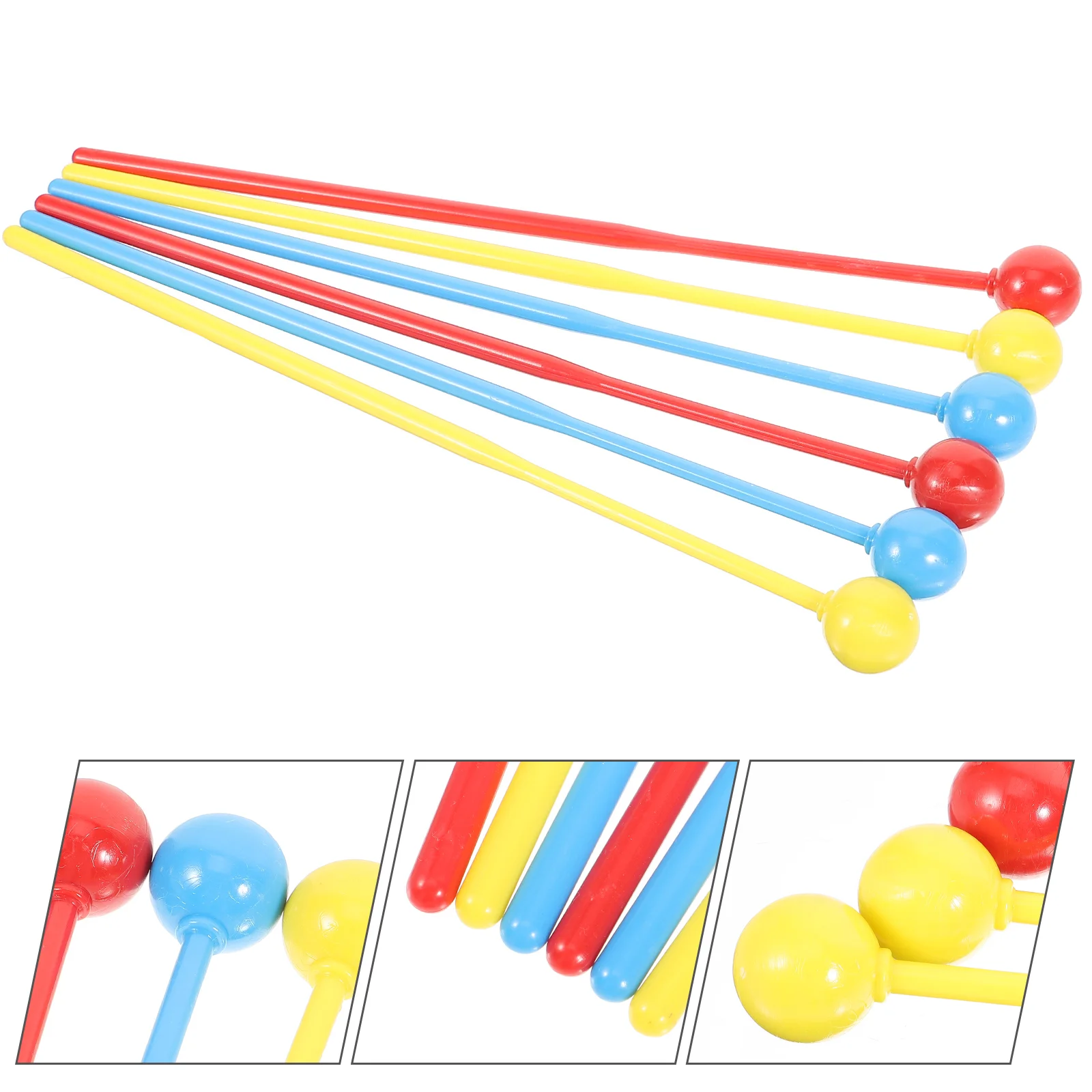 3 Pairs Children's Drumsticks Musical Instruments Tongue Marimba Mallets Multicolor Percussion Plastic Xylophone for Toddler