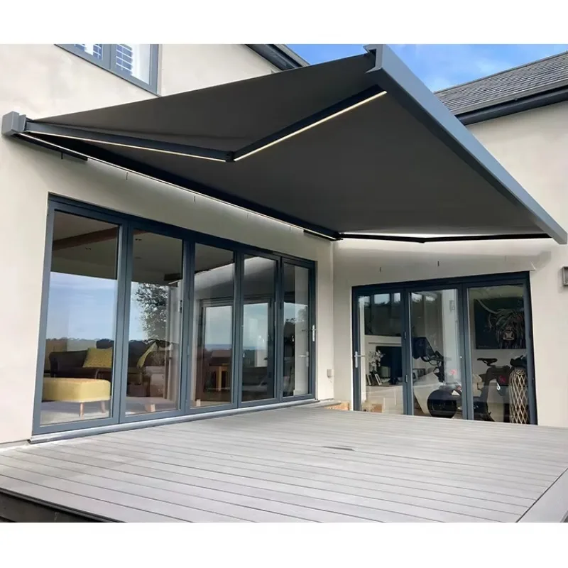 Retractable Cassette Awning Canopy Motorized Rain Automatic Arm Roof Waterproof Patio Electric Retractable Awning for Outdoor