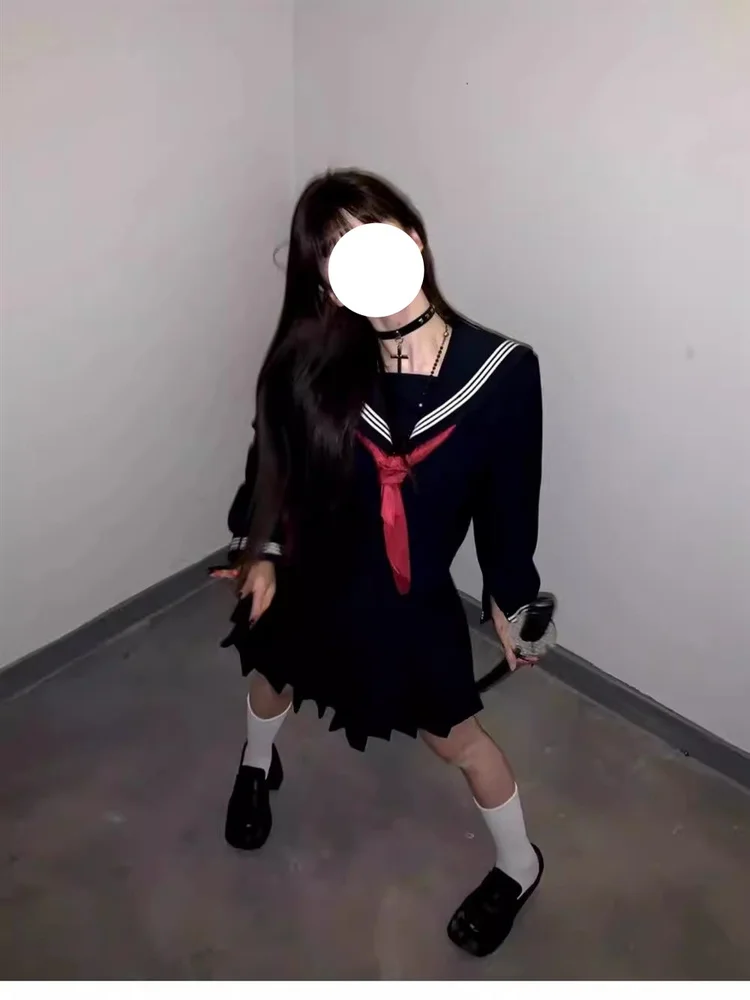 

loween Sailor orm Skirt Set Long Sve Women's Costume Sweet Japanese Sle A-Line Skirt Pure Color f-length