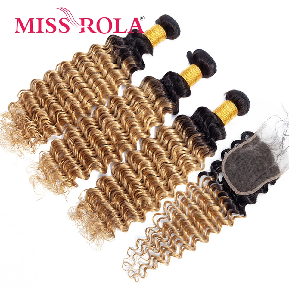 Verpassen Rola Haar Malaysia Tiefe Welle Menschliches Haar Webereien Mit 4x4 Spitze Schließung Blonde 99J Ombre Qualität Remy haar Bundles Verschlüsse – Detail 8