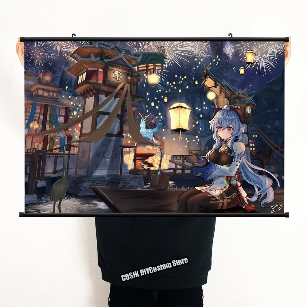 HOT Anime Game Genshin Impact Ganyu Poster Canvas Print Wall Scroll Roll Print Home Decor HD Painting Collectible Art Gifts