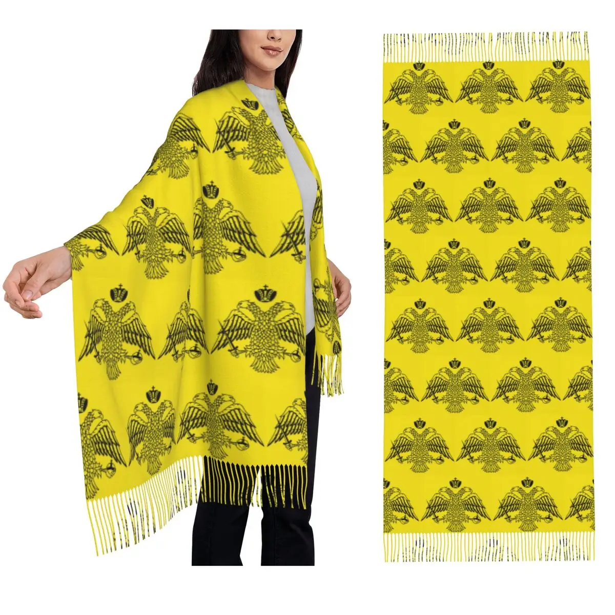 

Византийский императорский флаг от греческих православных церков, шарф, шарфы с кисточками, шали и накидки, большая осенне-зимняя шаль, накидка