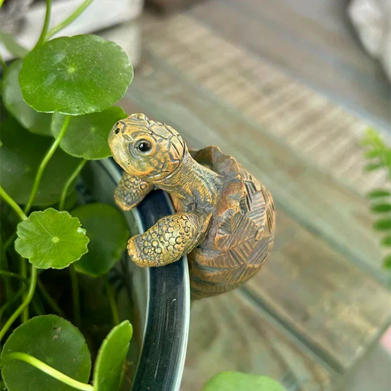 Climbing Tortoise Flower Pot Hugger Figurines Resin Hanging Turtle Statue Planter Pot Decorations For Home Garden Fence Cute