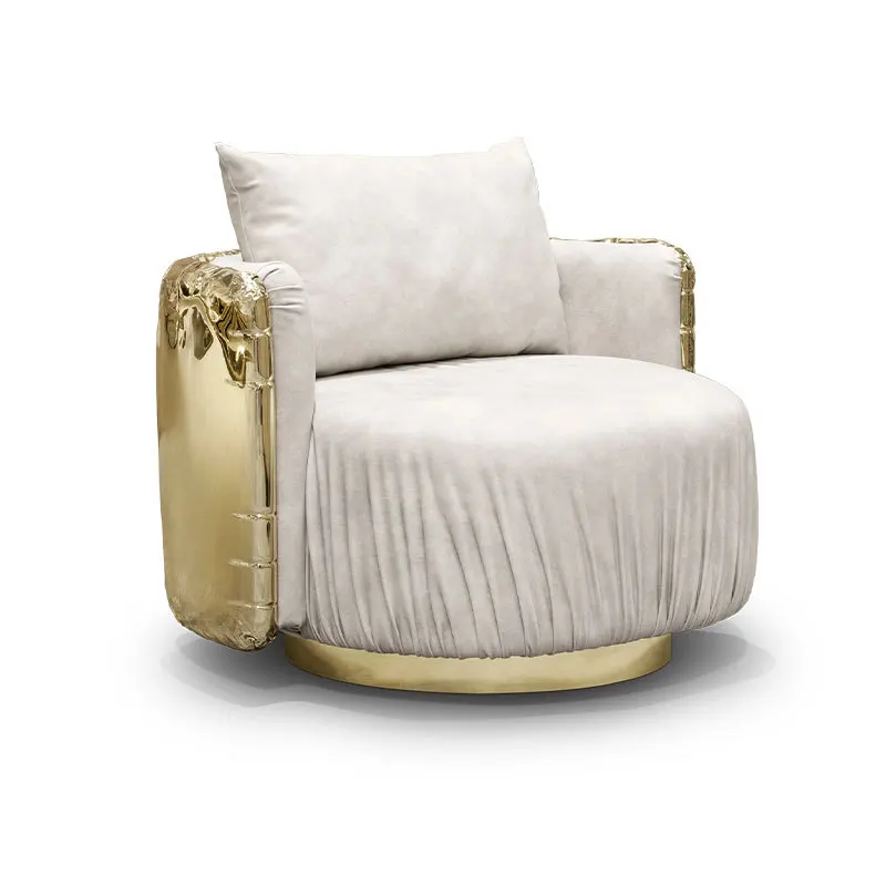 Sofá de lujo ligero portugués, silla de ocio individual de tela de acero inoxidable martillado a mano de diseñador
