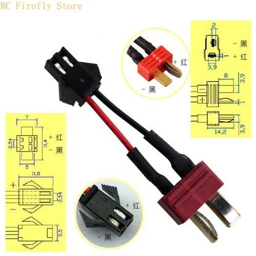 Imagen 2 del producto Conector JST SM de 3 pines hembra a macho Deans T Cable adaptador de enchufe 20AWG 15mm para batería Lipo RC