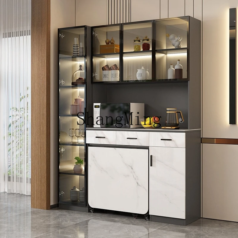 

FG light luxury rock slab dining side cabinet integrated against the wall home guest restaurant folding dining table
