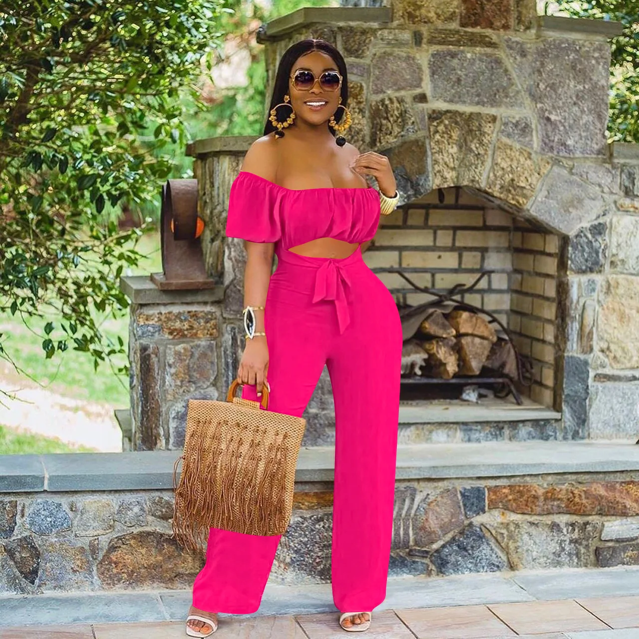 Elegant Party Jumpsuit Women Solid Raglan Sleeves Long Jumpsuits Summer Sexy Bandeau Hollow Out One Pieces Female Straight Pants