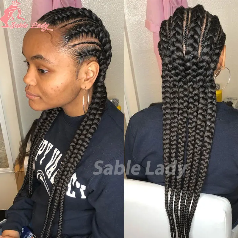 36'' Synthetic Jumbo Braided Wigs Twist Lace Front Wig Full Lace Frontal Cornrow Braided Wigs Afro Black Women Dutch Braided Wig