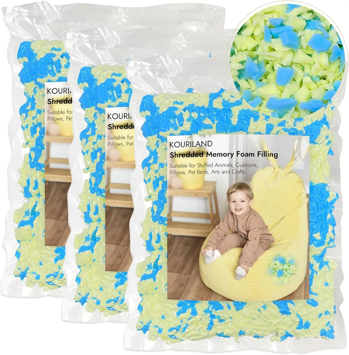 

15LBS Memory Foam Bean Bag Filler with Cooling Gel, Soft High Resilience for Chairs, Cushions, Pillows & DIY Crafts