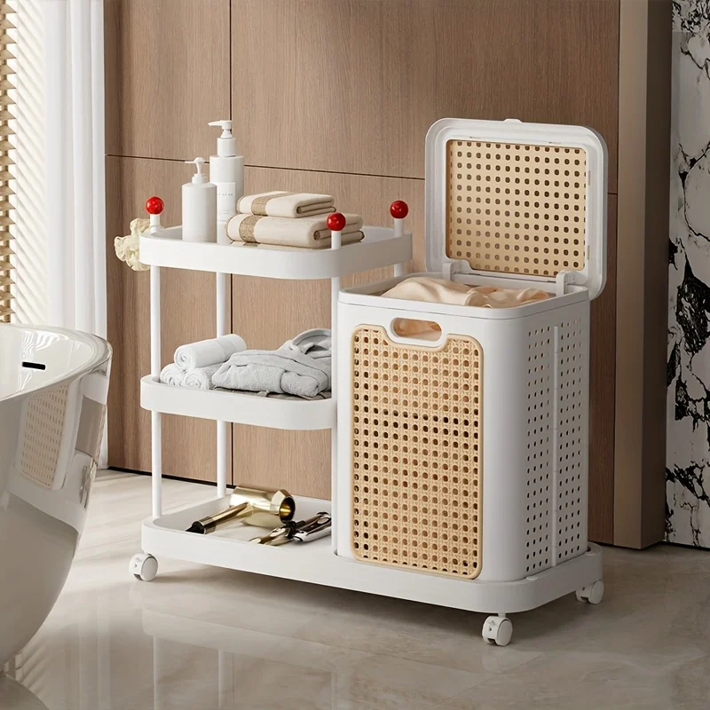 

Japanese-style Movable Laundry Basket, Rattan Woven Bathroom/toilet Laundry Basket, Home/room Storage Basket, Clothes Hanger
