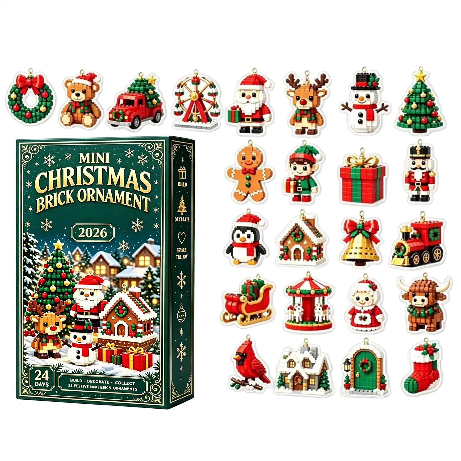 2D acrylic Christmas Advent Calendar 24 Days Mini Brick Ornaments DIY Building Blocks Countdown Gift Box Xmas Home Decor