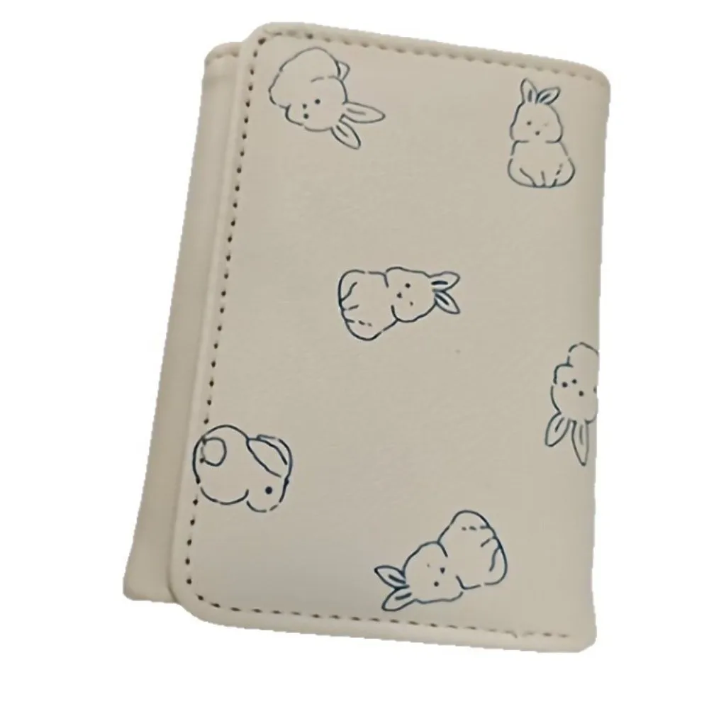 Trifold Design Short Trifold Wallet Korean Style Compact Size Mini Purse Bunny Print Multiple Pockets Coin Pocket Wallet