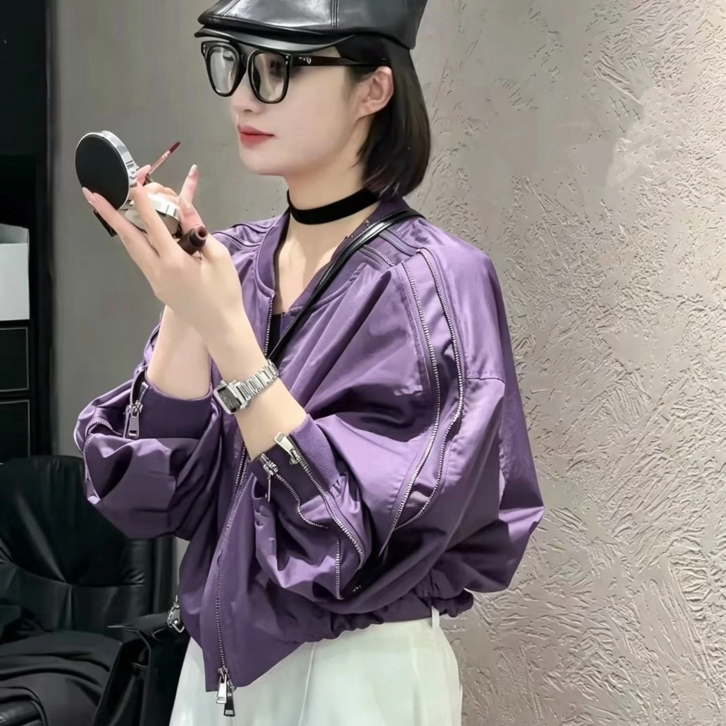 2026 Fall Women Slim Fit Baseball Jacket Solid Color Casual Cropped Bomber Top Fashion Streetwear Outerwear
