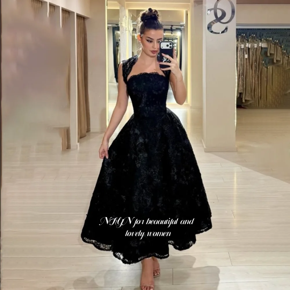 

NFYN Lace Prom Gowns Tea Length Evening Gown Cape Sleeve Party Dress Princess Dress for Fairy vestidos Customized