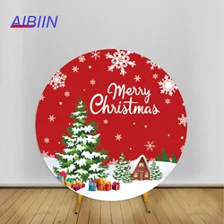 Merry Christmas Round Arch Backdrop Cover Green Xmas Tree White Snowflake Red Photography Background Festival Party Decoration