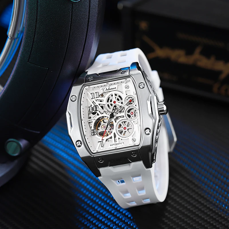 Dulunwe Fully Automatic Hollow Waterproof Luminous Mechanical Watch Trendy Barrel Men'S Watch