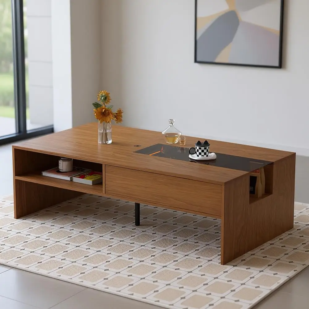 

Современный прямоугольный журнальный столик 51, со светодиодной подсветкой и местом для хранения вещей для гостиных, квартир и офисов