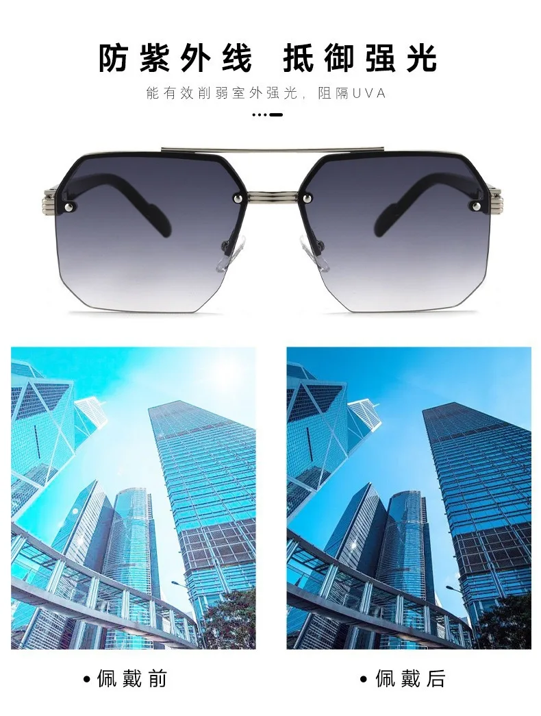 Neue Modische Quadratische Piloten-Sonnenbrille für Männer, Übergroße Legierungs-Sonnenbrille mit Farbverlauf für Frauen, Outdoor-Freizeitbrille – Detail 5