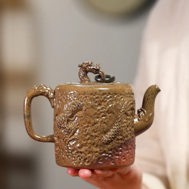 Wholesale Yixing Handmade Raw Traditional Wood-Fired Purple Clay Teapot Dragon Ring Pot For Home Use Kung Fu Tea Set