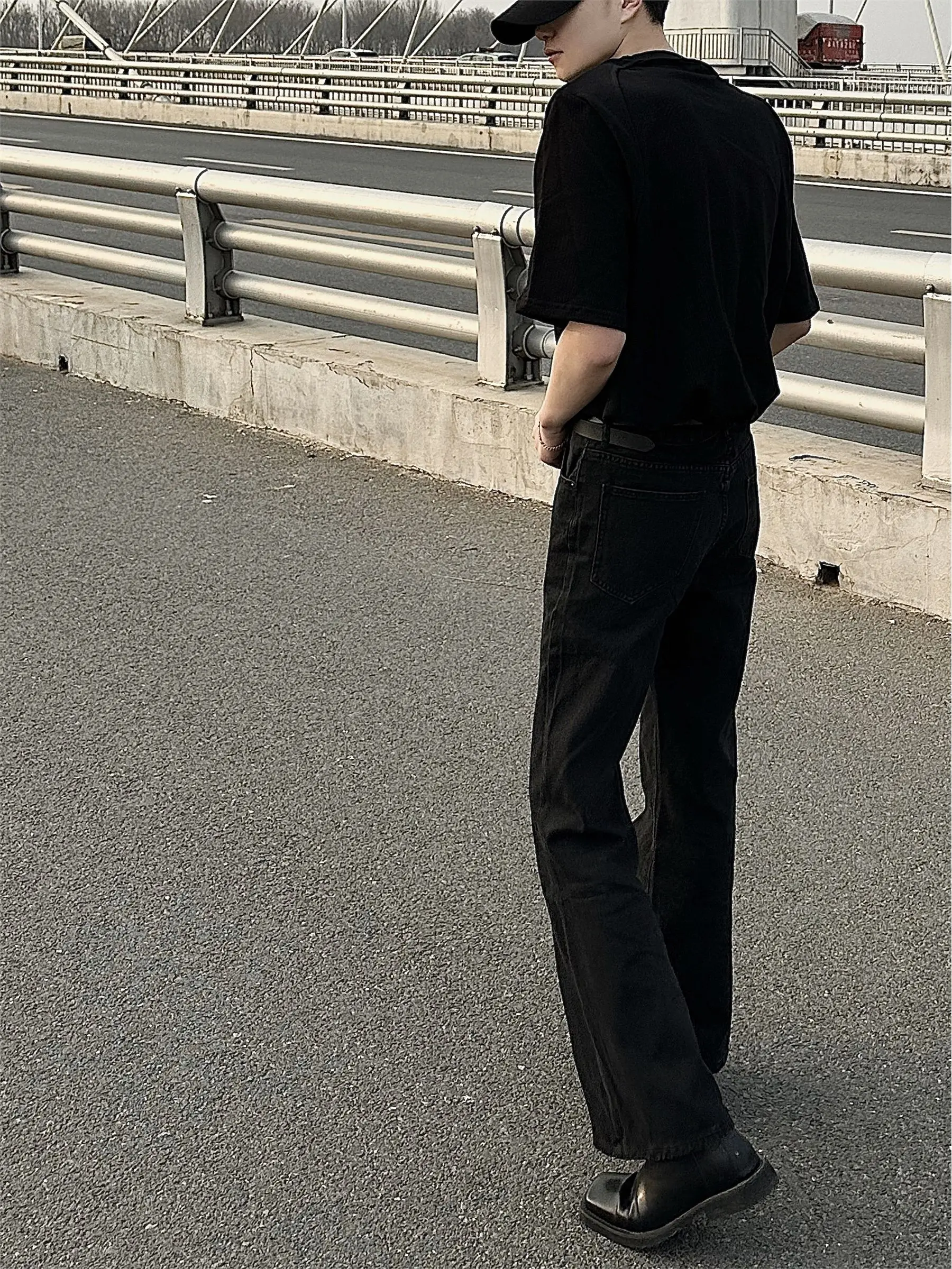 Harajuku Streetwear Washed Vintage Solid Jeans Men\'s Y2K Straight Baggy Full Flare Pants Unisex Solid Casual Denim Trousers F6