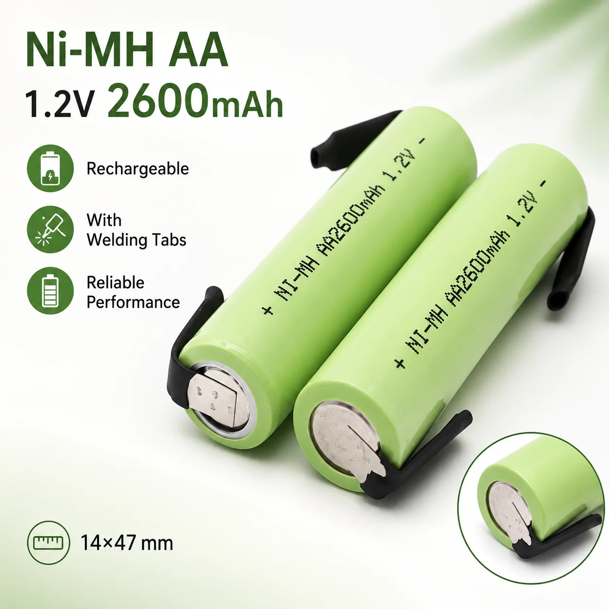 1-40PCS AA Ni-MH Battery 1.2V 2600mAh Standard Drain Rechargeable Cell with Tabs for Electric Shaver Razor Toothbrush Pack Kit