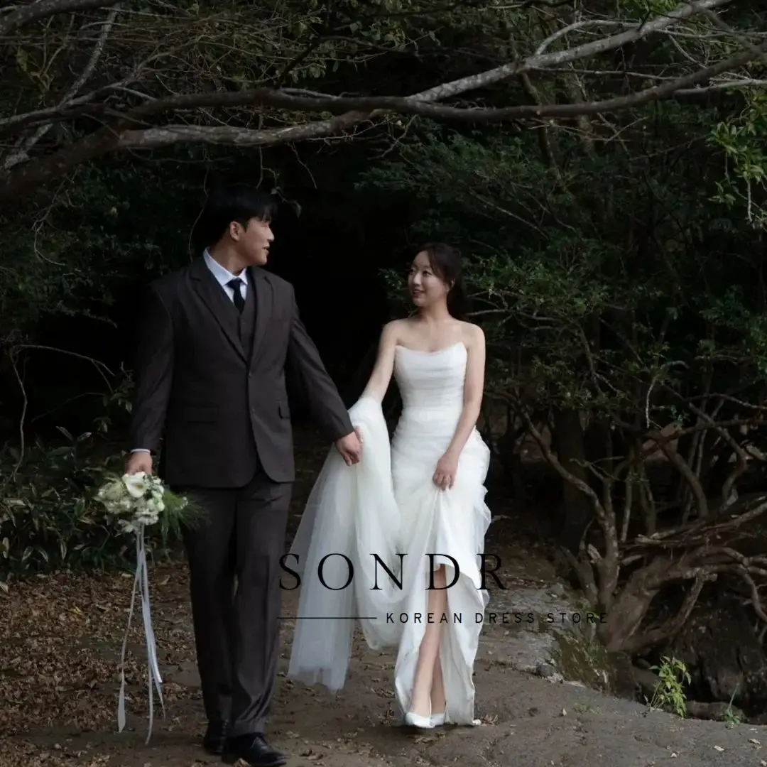 فساتين زفاف كورية بدون حمالات من Sondr تول بسيطة فساتين حفلات الزفاف اليابانية فستان تبادل لاطلاق النار حسب الطلب #2