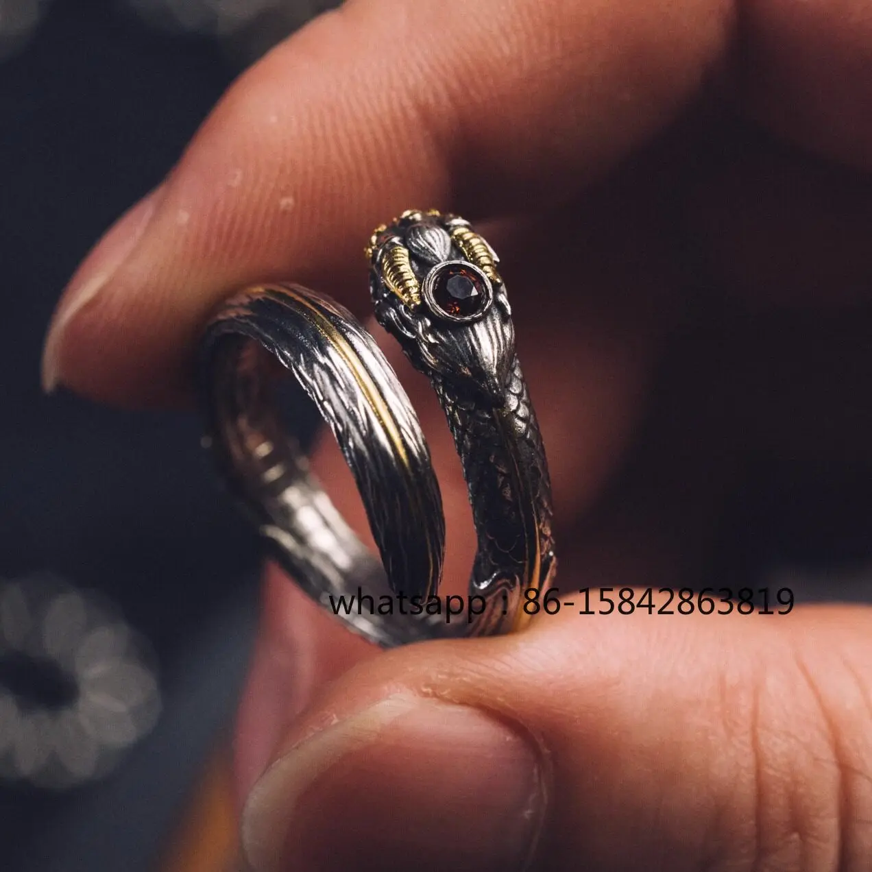 Tibetan Dapeng Bird, Tail Ring, Handmade, Retro Personality, Silver Ring.