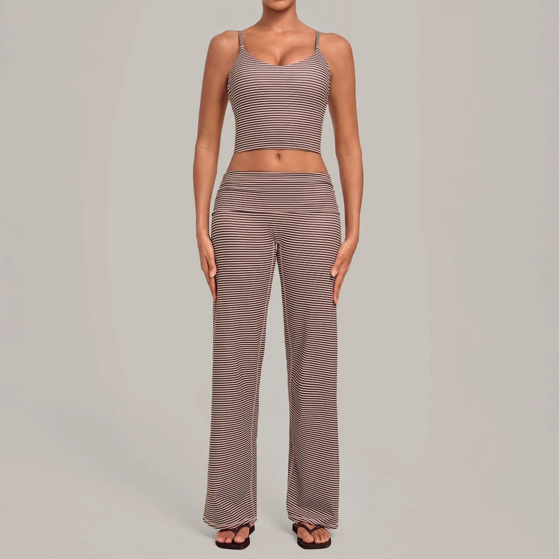 Vintage Print Women Yoga Sets Adjustable Straps Tank Top High-waisted Straight Leg Pants High-stretch Gym Workout Two-piece Suit