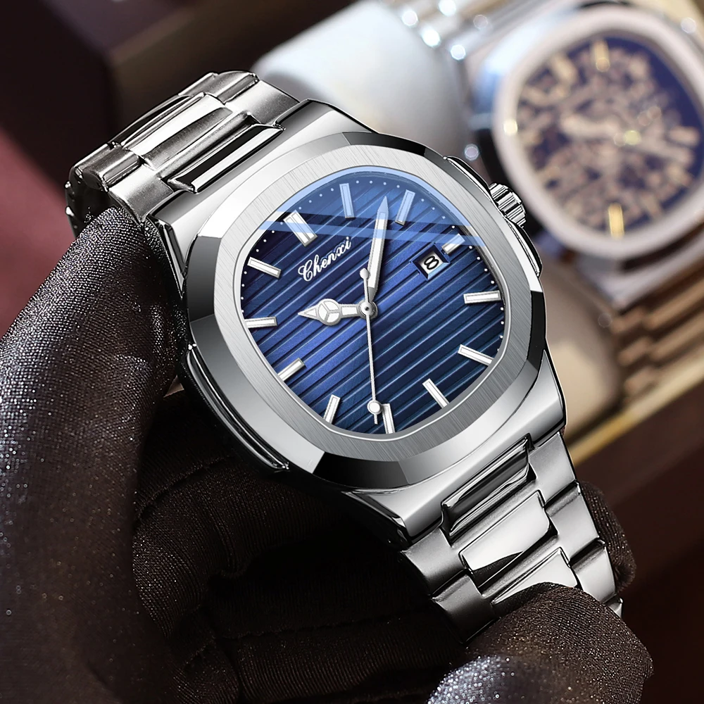 CHENXI أعلى الفاخرة مربع زوجين ساعة المعصم عالية الجودة الكوارتز مطابقة الساعات الفولاذ المقاوم للصدأ حزام للماء الرجال ووتش #5