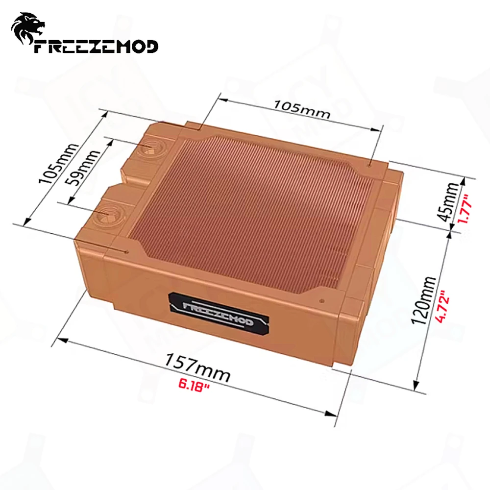 FREEZEMOD 45mm Thick Double-layer 12cm Copper Radiator Water Cooling 12pcs 7mm Copper Waterway for 120mm Fan PC Cooling