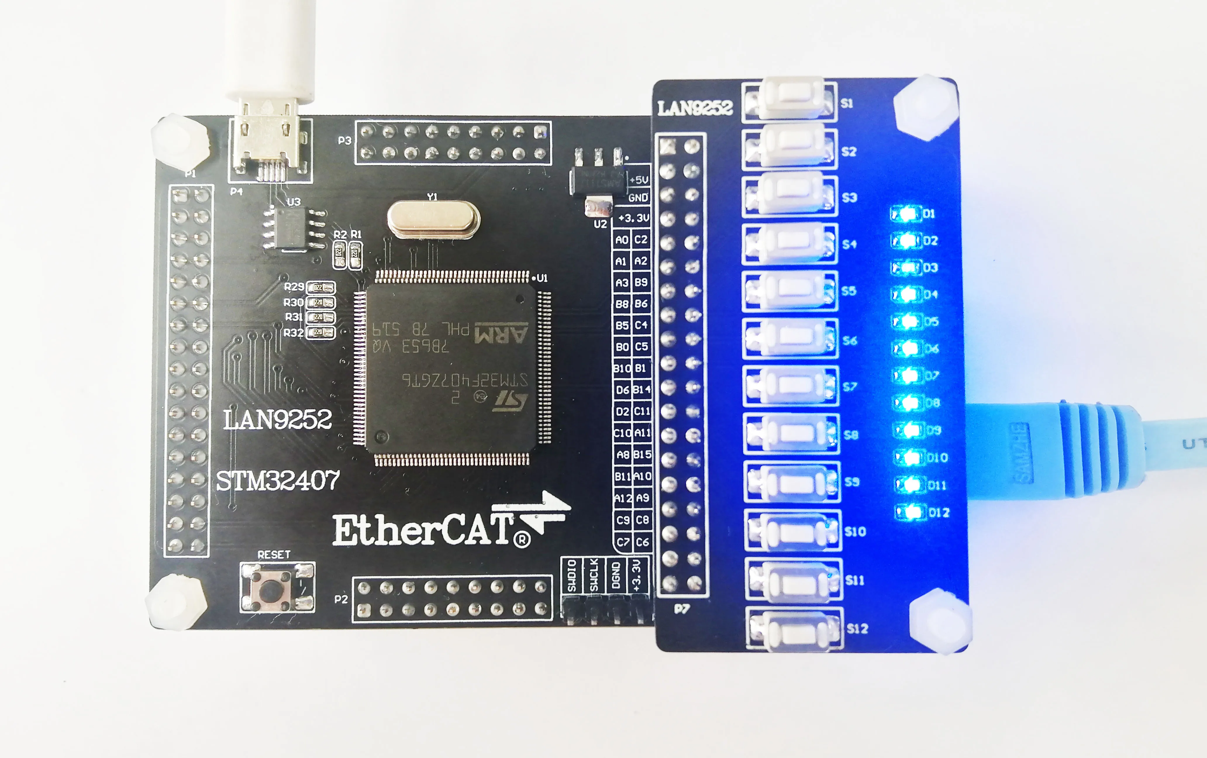 LAN9252 Escravo LAN9252 Placa de Desenvolvimento EtherCAT Escravo 32IO CIA402 STM32407 STM32F407ZGT6 + LAN9252 arquitetura