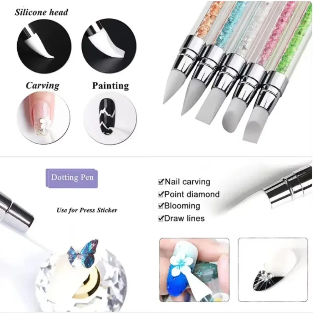Double-ended Silicone Press Pen Wedge Deer Hoof Brush Nail Supplies Carving DIY Glitter Powder Sticker Manicure Tips Nail Tool