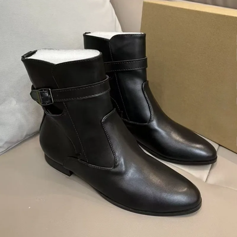 

Осень 2024, брендовые женские ботинки челси в британском стиле с пряжкой и ремешком, черные кожаные короткие ботильоны в стиле ретро, женская обувь большого размера на низком каблуке