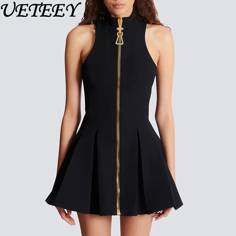 

Сексуальное короткое платье в европейском и американском стиле Pure Desire, осеннее новое нишевое дизайнерское однотонное платье без рукавов для женщин