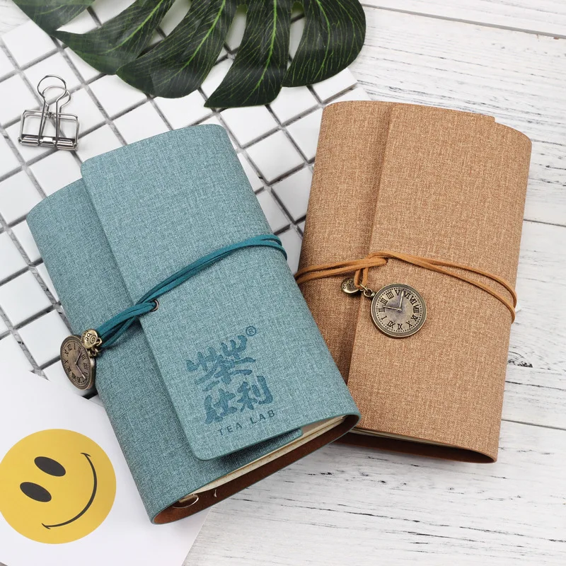 A6 loose-leaf notebook, cultural and creative handbook, simple and convenient notepad, retro strap diary book printed with logo.