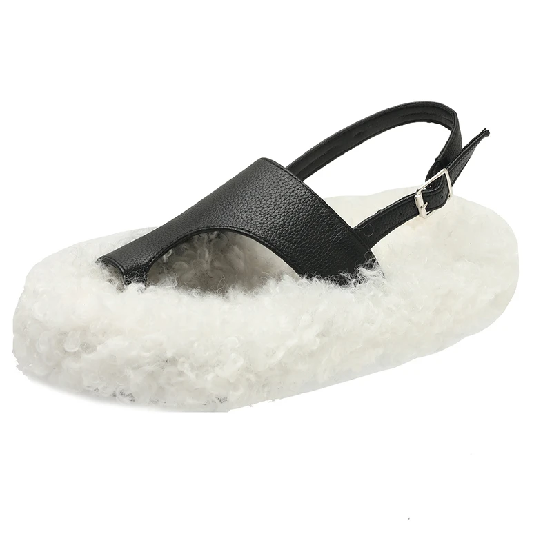 Fashion Womens Shoes 2024 Female Sandal Flip Flops Platform Round Toe Fur Heels Luxury Spring Low Girls Outside Flat Corrective