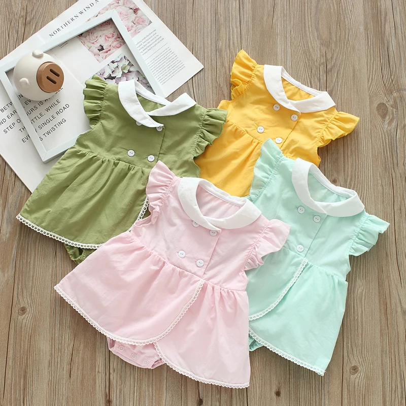 IYEAL Baby Girl Pure Cotton Dress 2025 Spring/Summer Banana Collar Baby Sleeveless Bodysuits  Dress With Hair Band