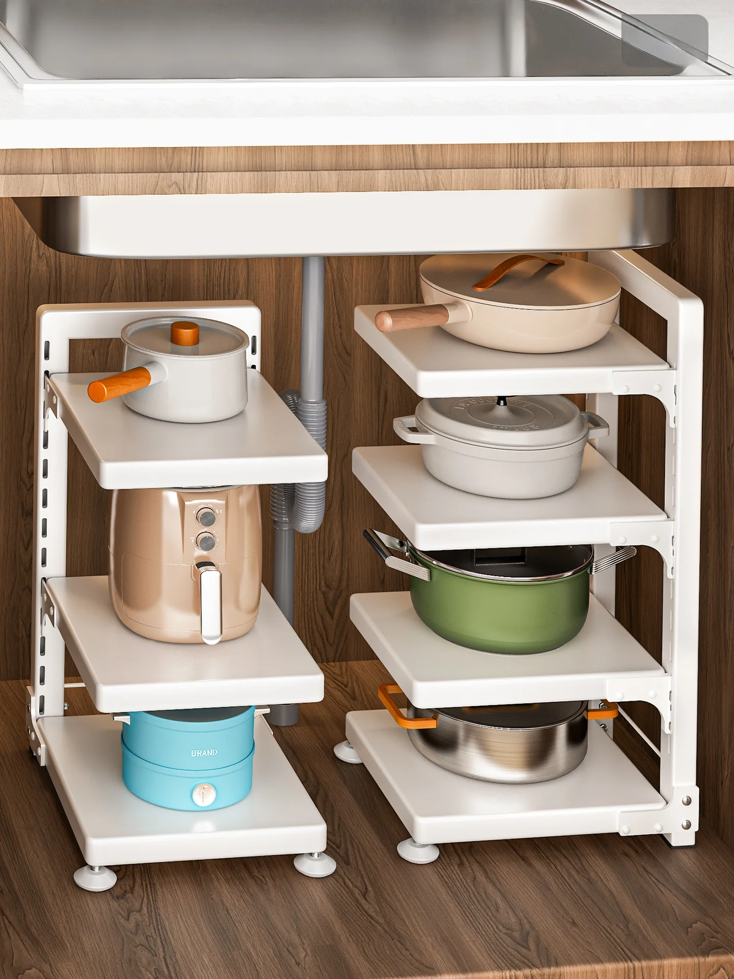 

Multi-Layer Pot Storage Ra Kitchen Cabinet Internal Layered Storage elf Home Water Basin Under-Floor Multi-Functional Pot...
